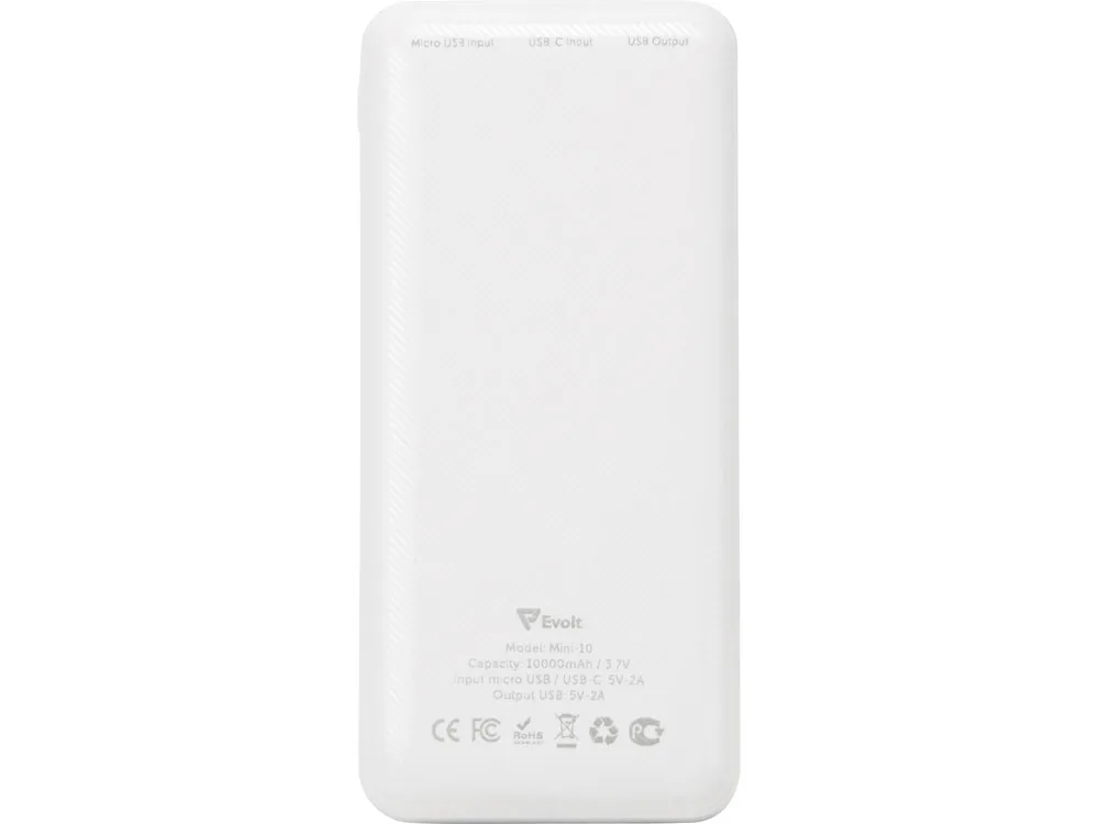 Внешний аккумулятор Evolt "Mini-10", 10000 mAh, белый