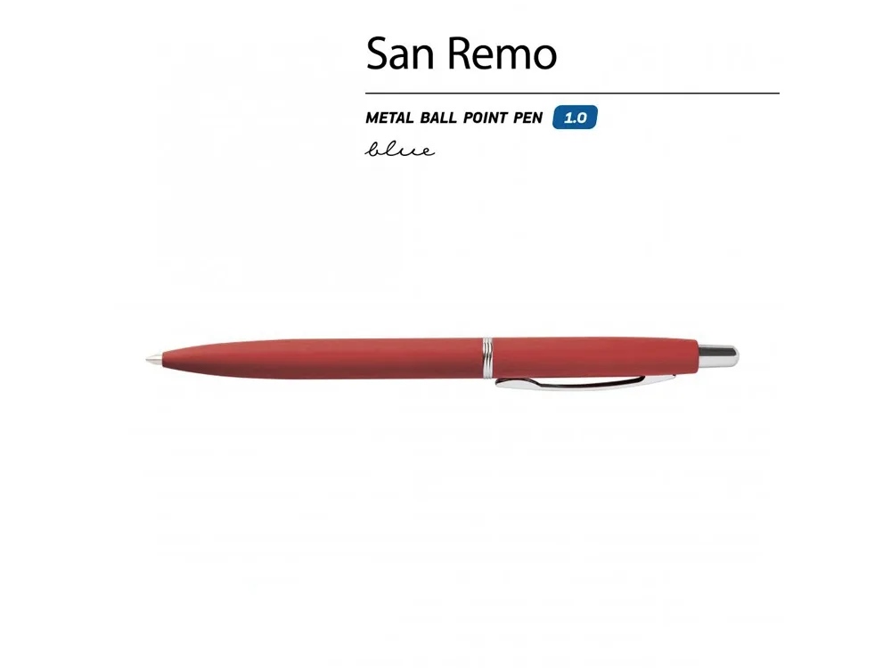 Ручка "SAN REMO" шариковая, автоматическая, красный  металлический корпус 1.00 мм, синяя