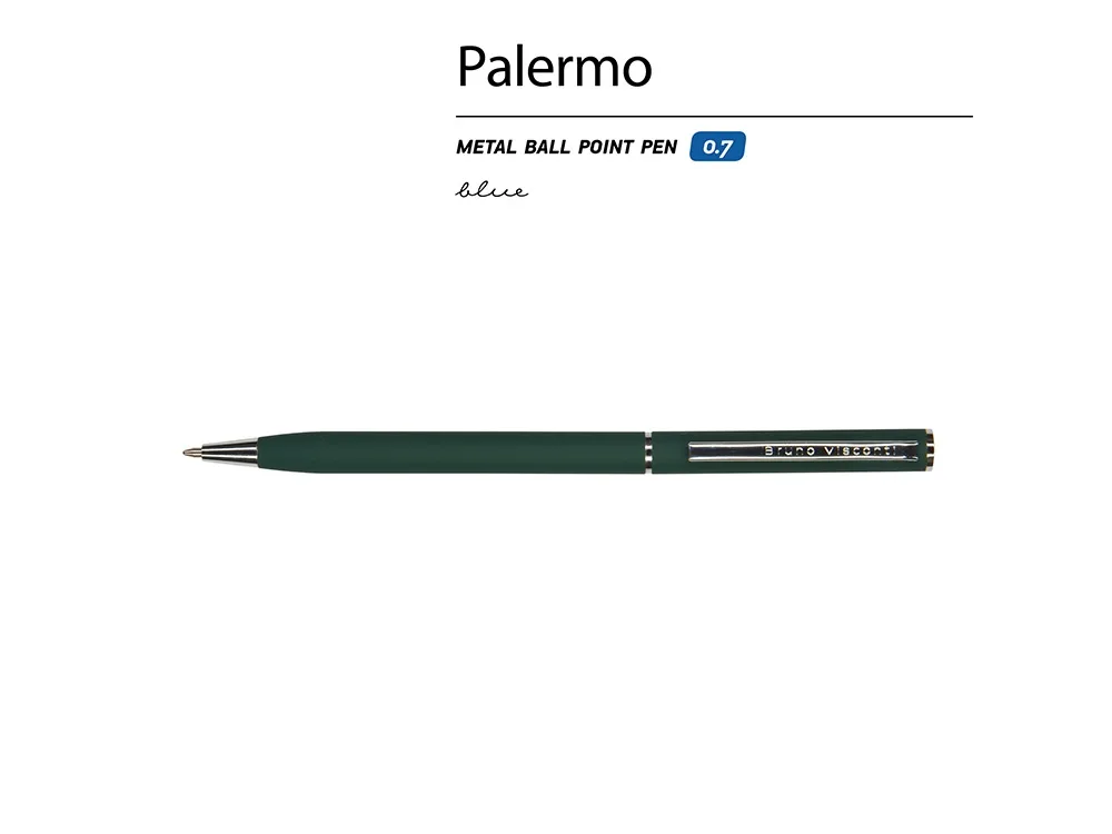 Ручка шариковая автоматическая BrunoVisconti® "PALERMO" цвет корпуса зеленый, soft-touch, 0.7 мм