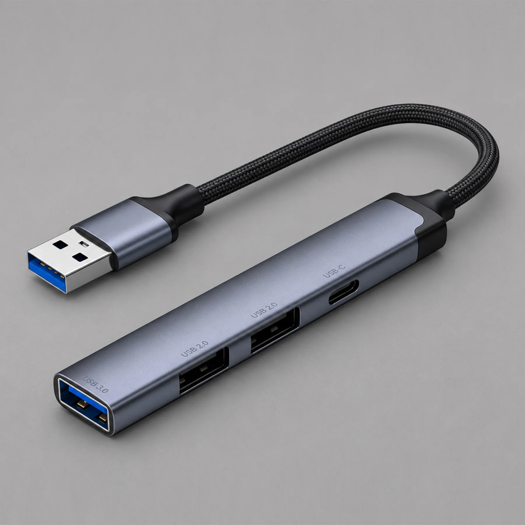 USB-хаб USB-A 3.0 + 2xUSB-A 2.0 + USB-C, серый, Deppa