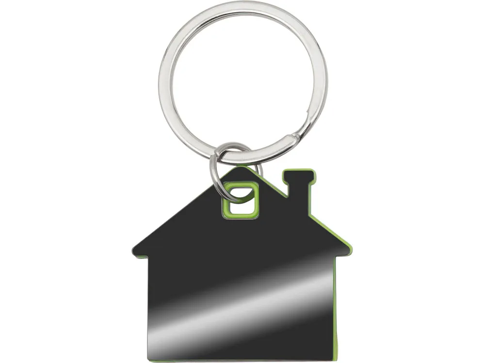 Металлический брелок с пластиковой цветной вставкой "SteelPop House", серебристый с зеленым яблоком