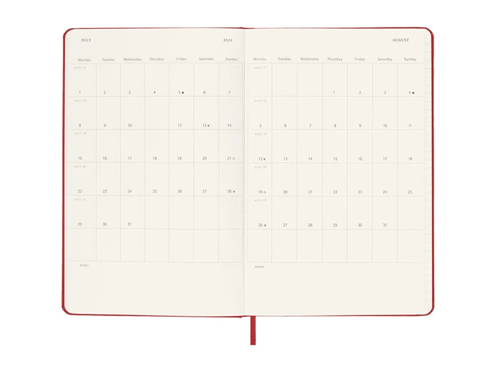 Записная книжка 12 месяцев на 2024 год, в твердой обложке, красный, Large, 13х21