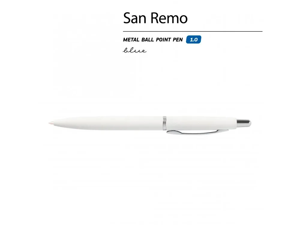 Ручка "SAN REMO" шариковая, автоматическая, белый металлический корпус 1.00 мм, синяя