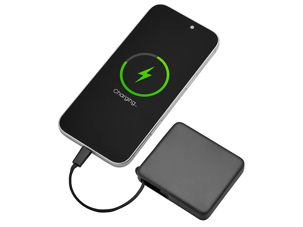 Внешний аккумулятор со встроенным кабелем USB-C «Дэнси», 5000 мАч, черный
