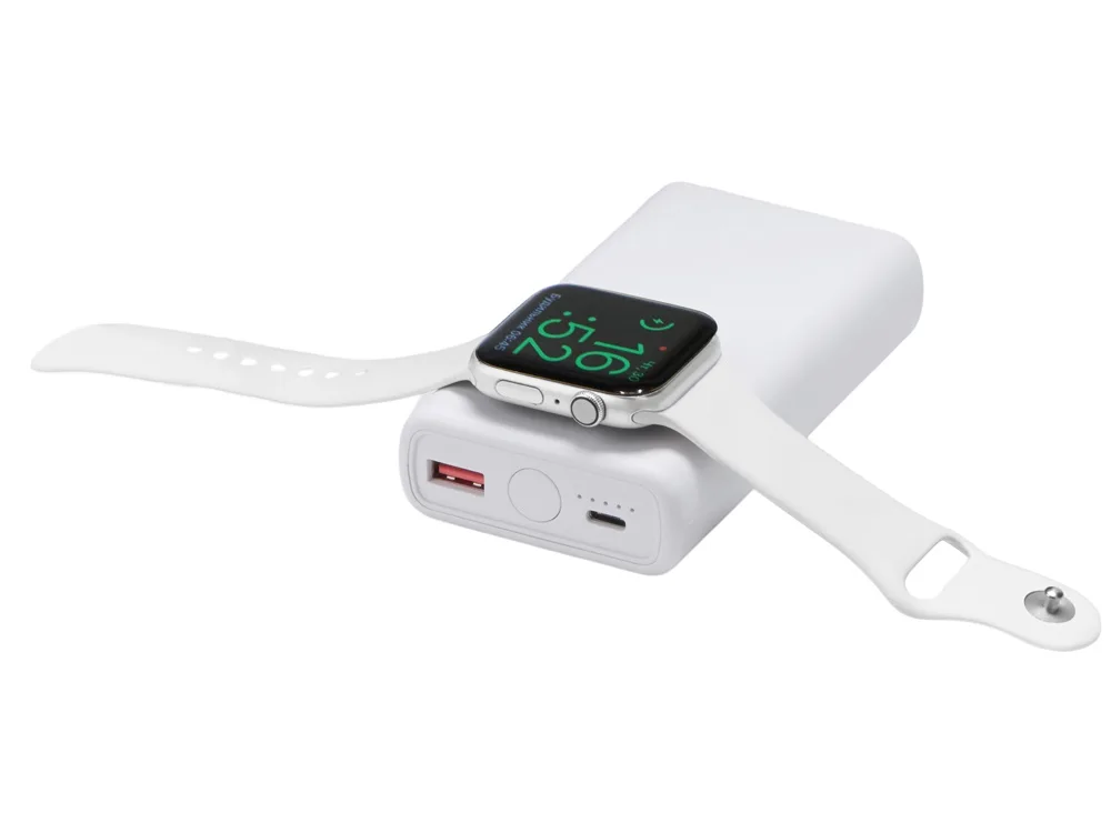 Внешний беспроводной аккумулятор 2-в-1 с функцией зарядки Apple Watch, QC/PD «AtomIQ», 10000 мАч, белый