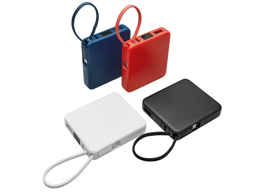 Внешний аккумулятор со встроенным кабелем USB-C «Дэнси», 5000 мАч, темно-синий