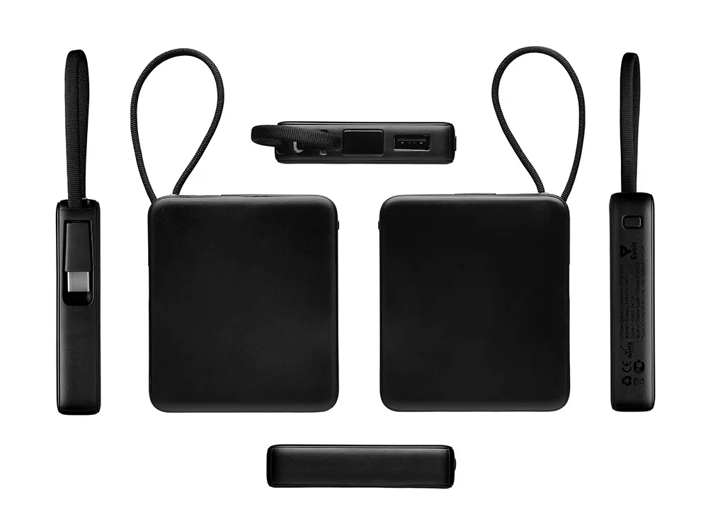 Внешний аккумулятор со встроенным кабелем USB-C «Дэнси», 5000 мАч, черный
