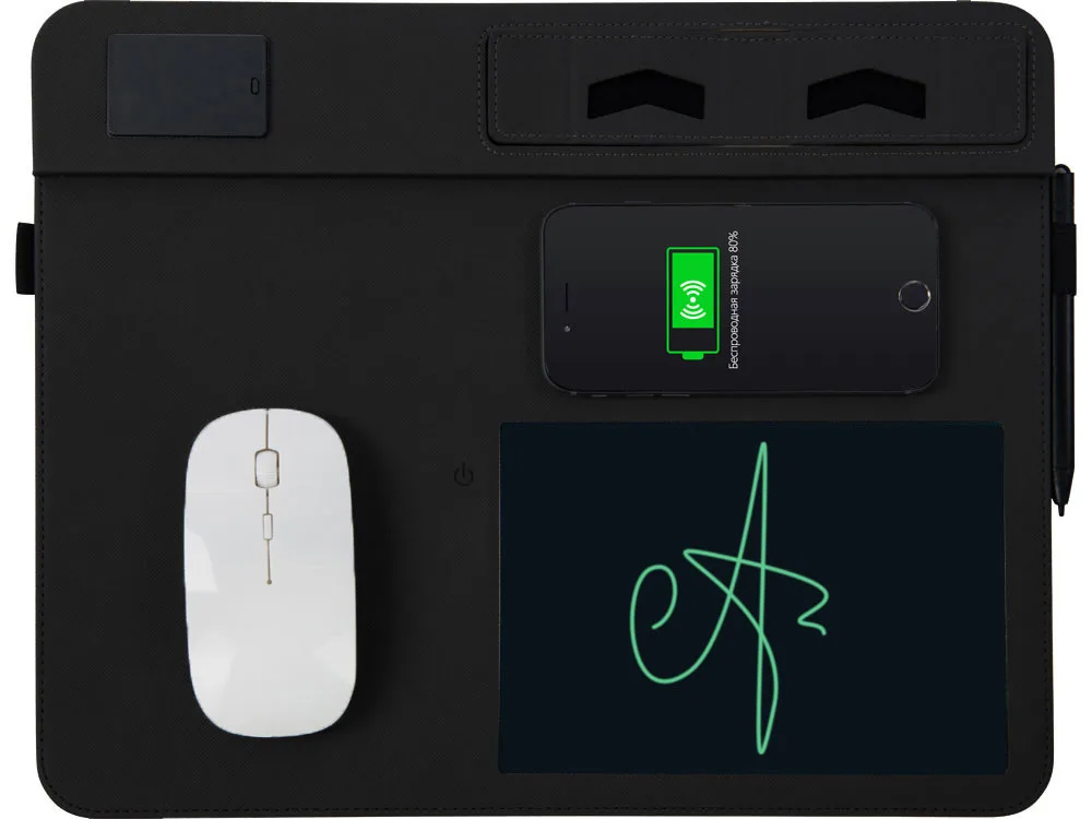 Многофункциональный коврик для мыши «Multi Pad» с беспроводной зарядкой и LCD экраном, 10 Вт, черный