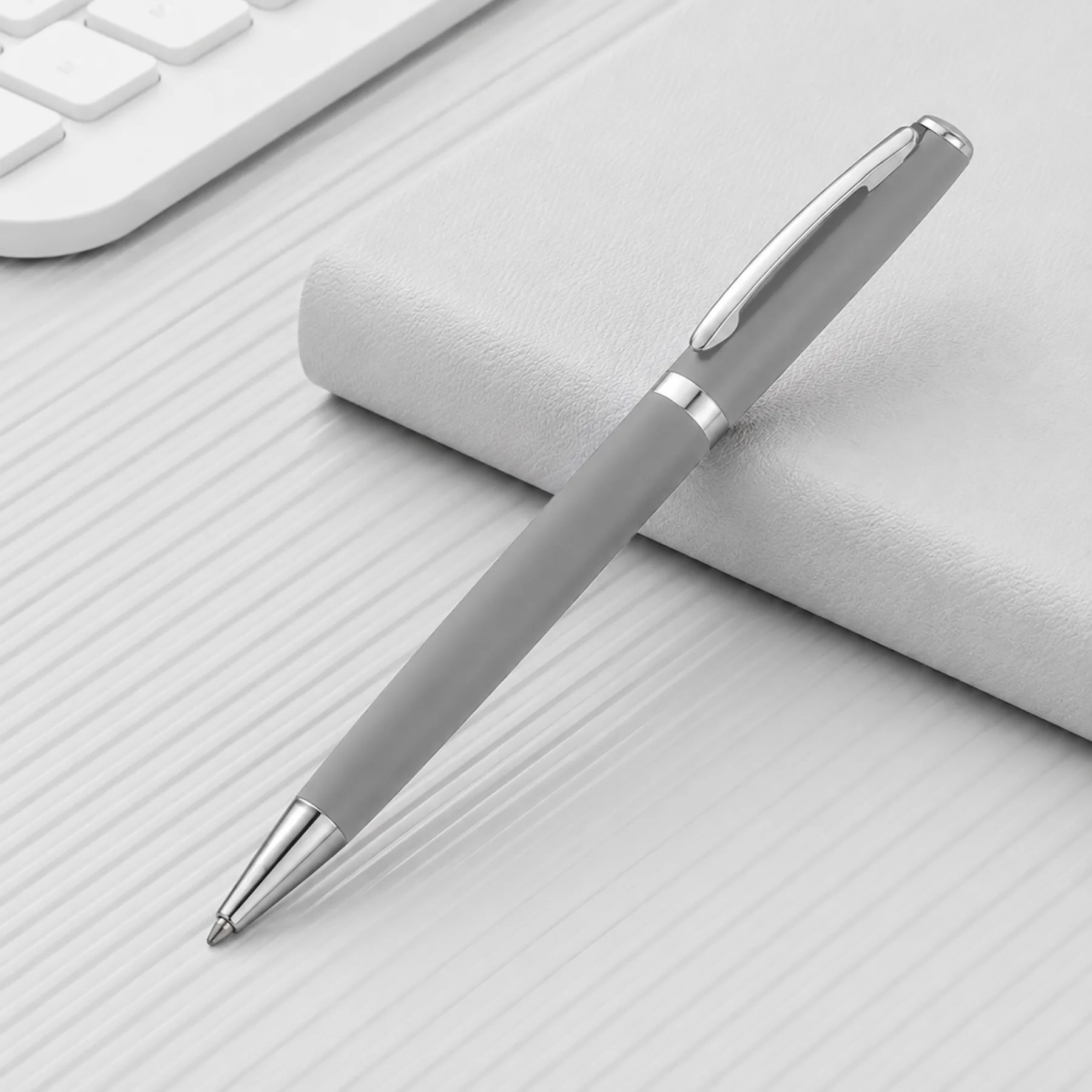 Ручка металлическая шариковая «Flow» soft-touch, светло-серый/серебристый