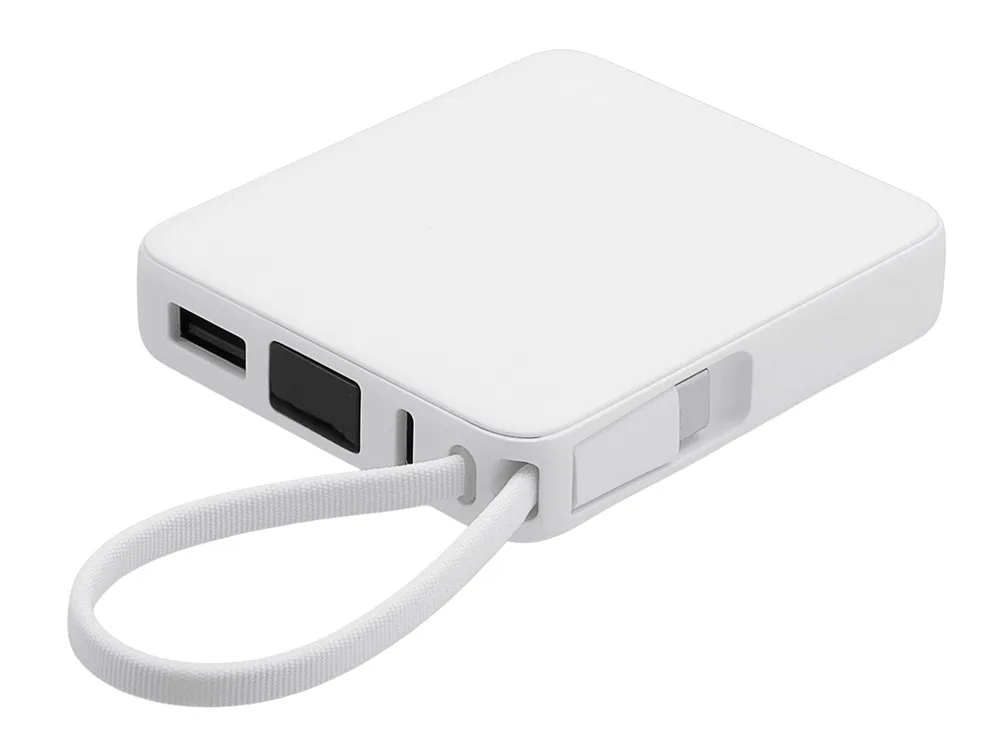 Внешний аккумулятор со встроенным кабелем USB-C «Дэнси», 5000 мАч, белый