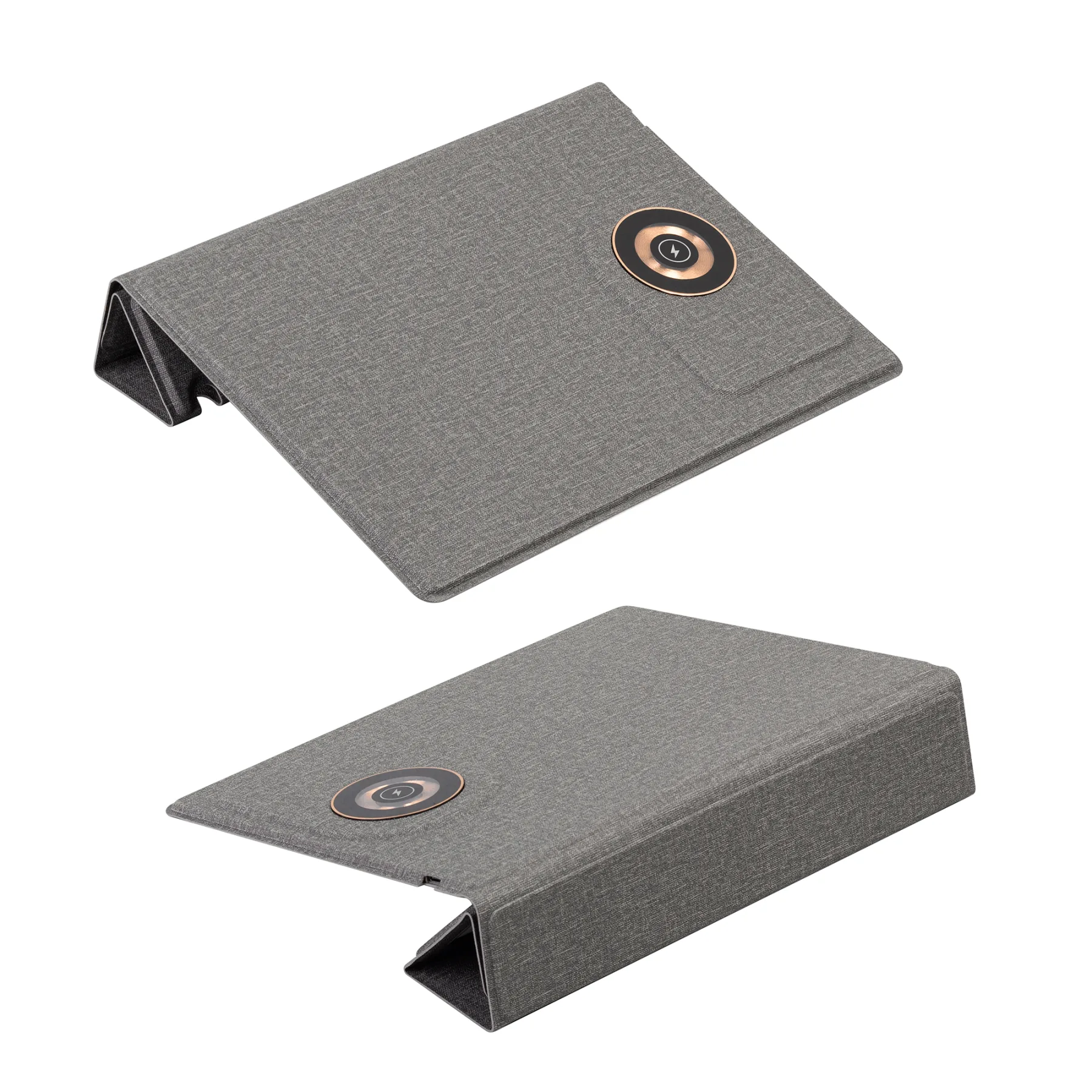 Настольная складная подставка "Cool Mat" с беспроводным (15W) ЗУ, сенсорной подсветкой логотипа, функцией MagSafe и ковриком для мыши, серый