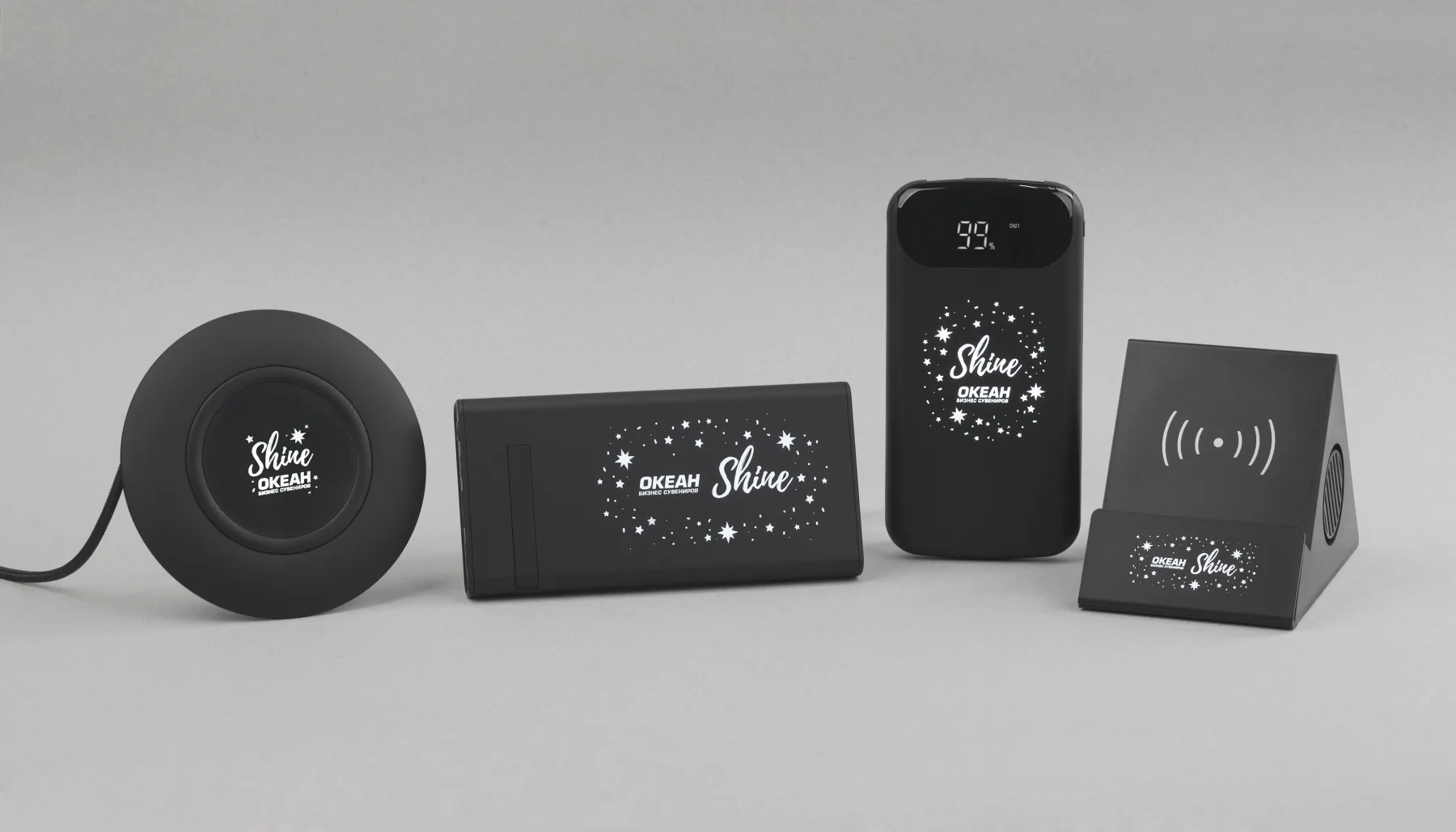 Настольное беспроводное зарядное устройство "Light SOFTTOUCH" с подсветкой логотипа, черный
