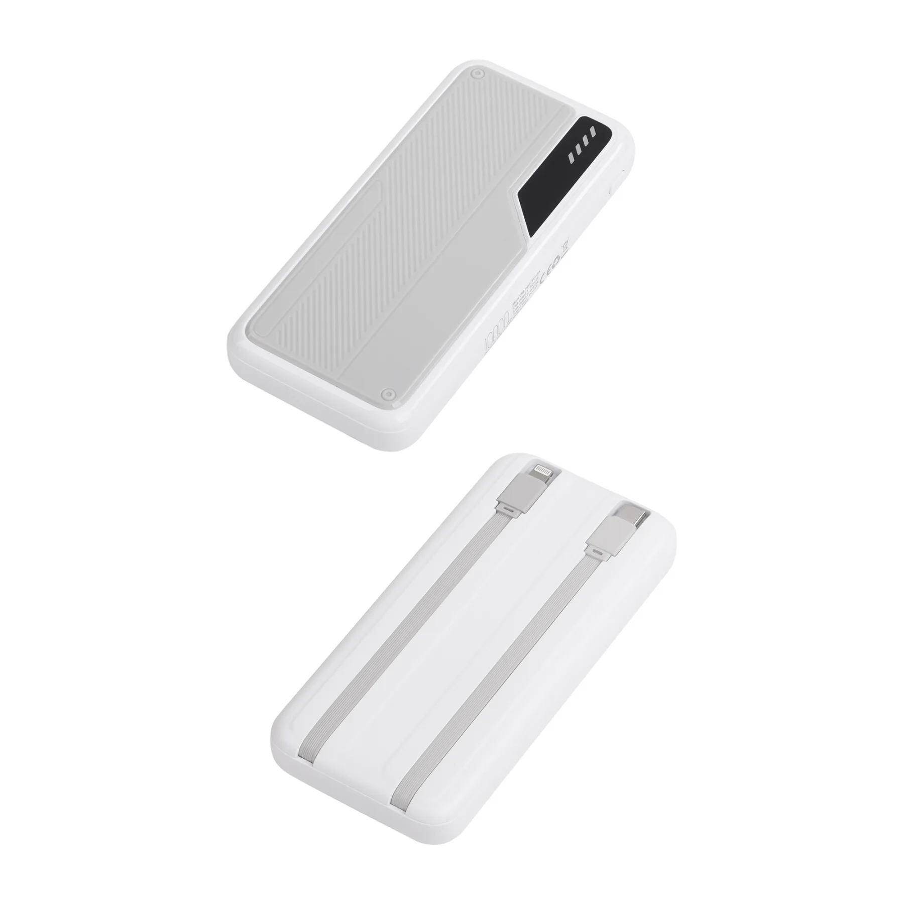 Зарядное устройство "Connect" 10000 mAh со встроенными Type-C/Lightning кабелями, белый с серым