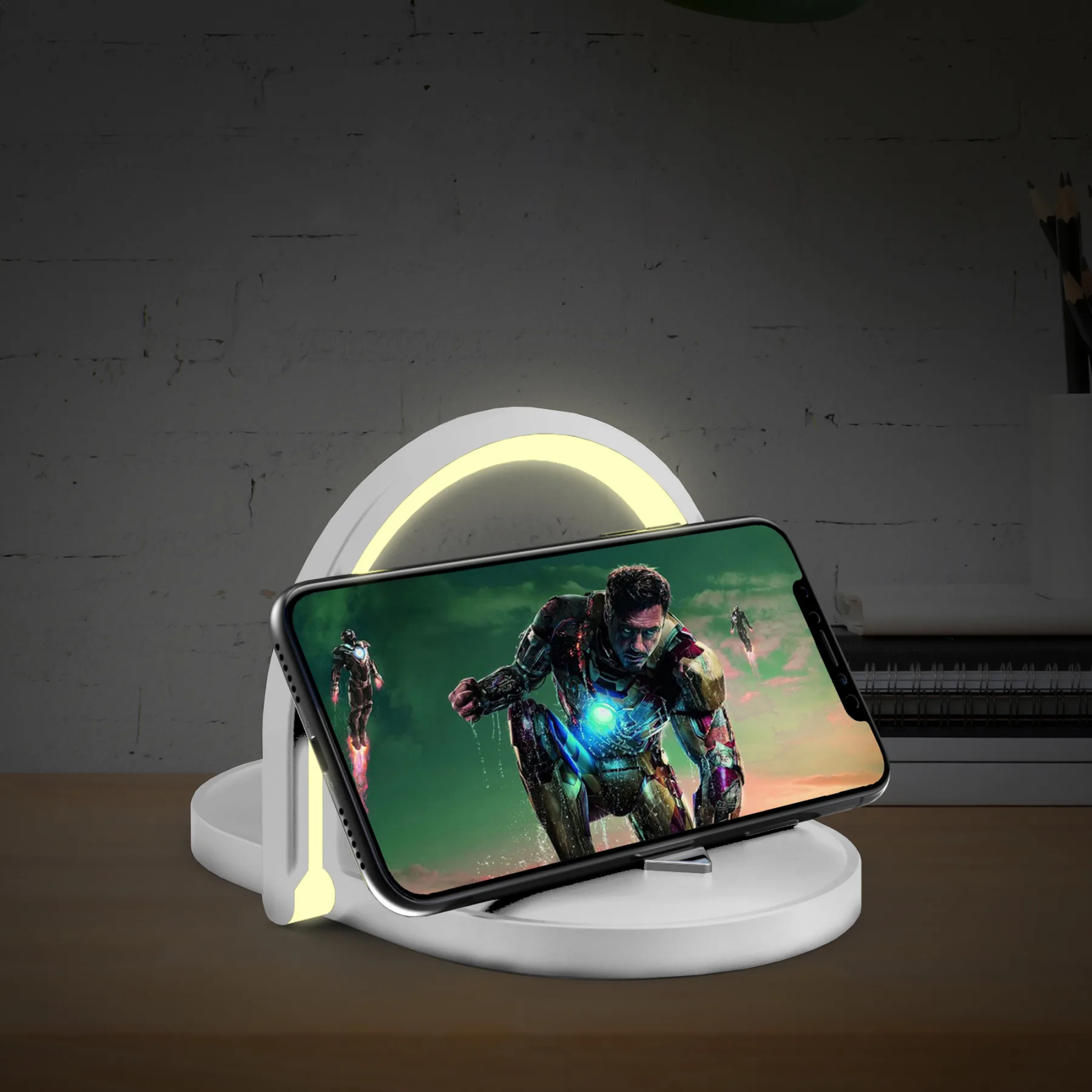 Лампа складная с беспроводным (15W) зарядным устройством "Sky Light", белый с серым