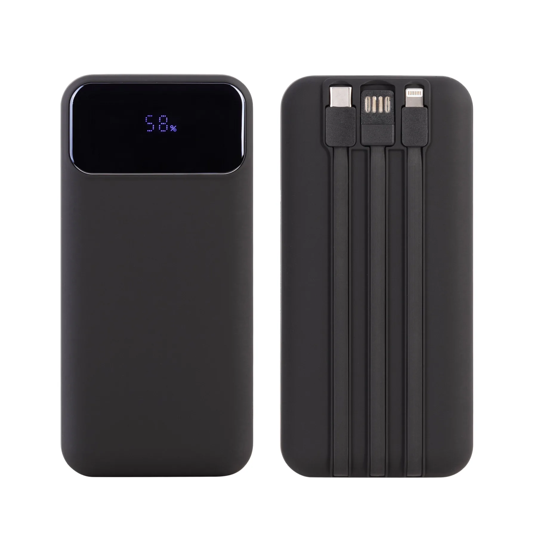 Зарядное (22.5W) устройство "Top Grade SOFTTOUCH" 20000 mAh с подсветкой логотипа, встроенными кабелями и цифровым индикатором заряда, черный