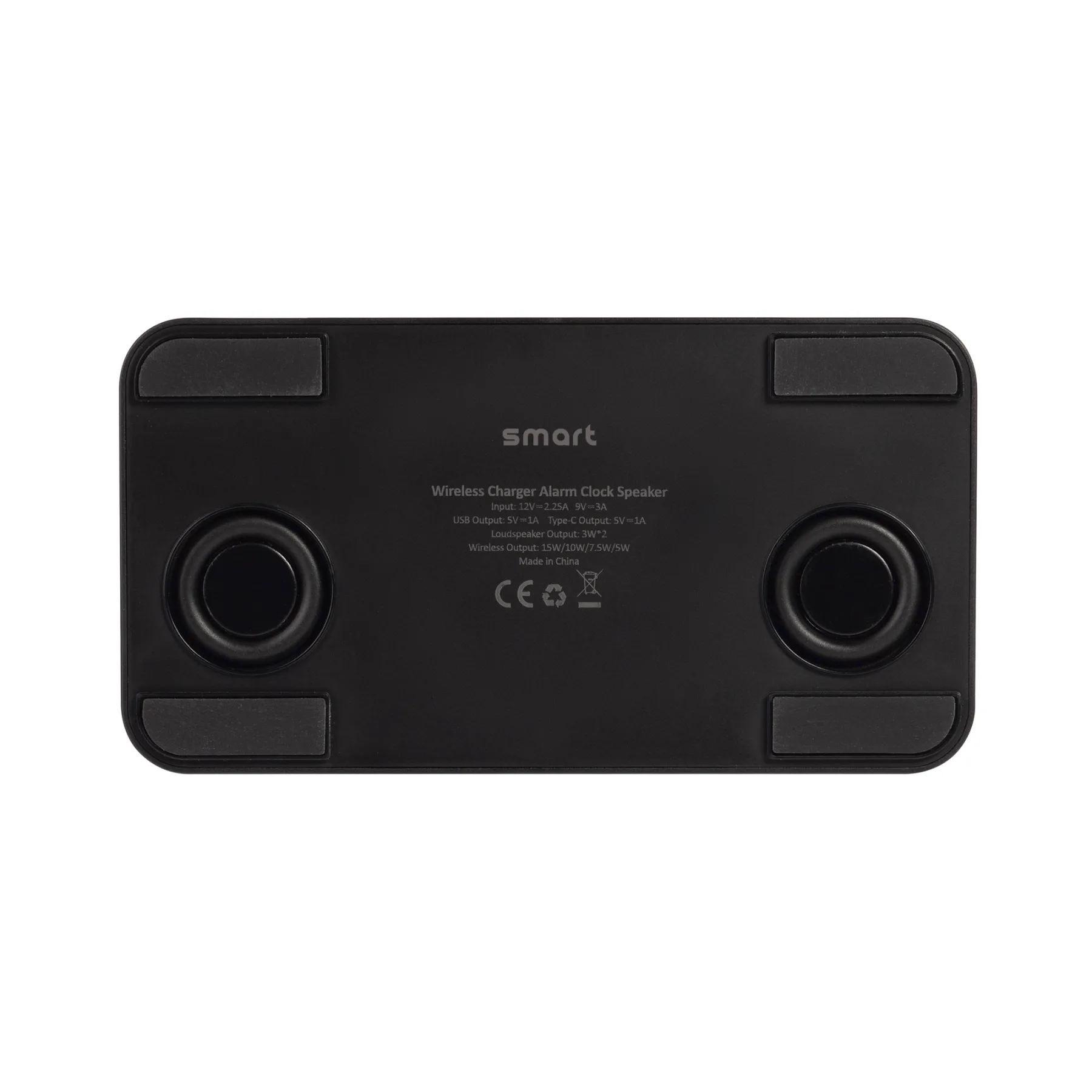 Настольные часы "Smart Box" с bluetooth колонкой (2х3Вт), беспроводным (15W) зарядным устройством и складной подставкой под смартфон, черный