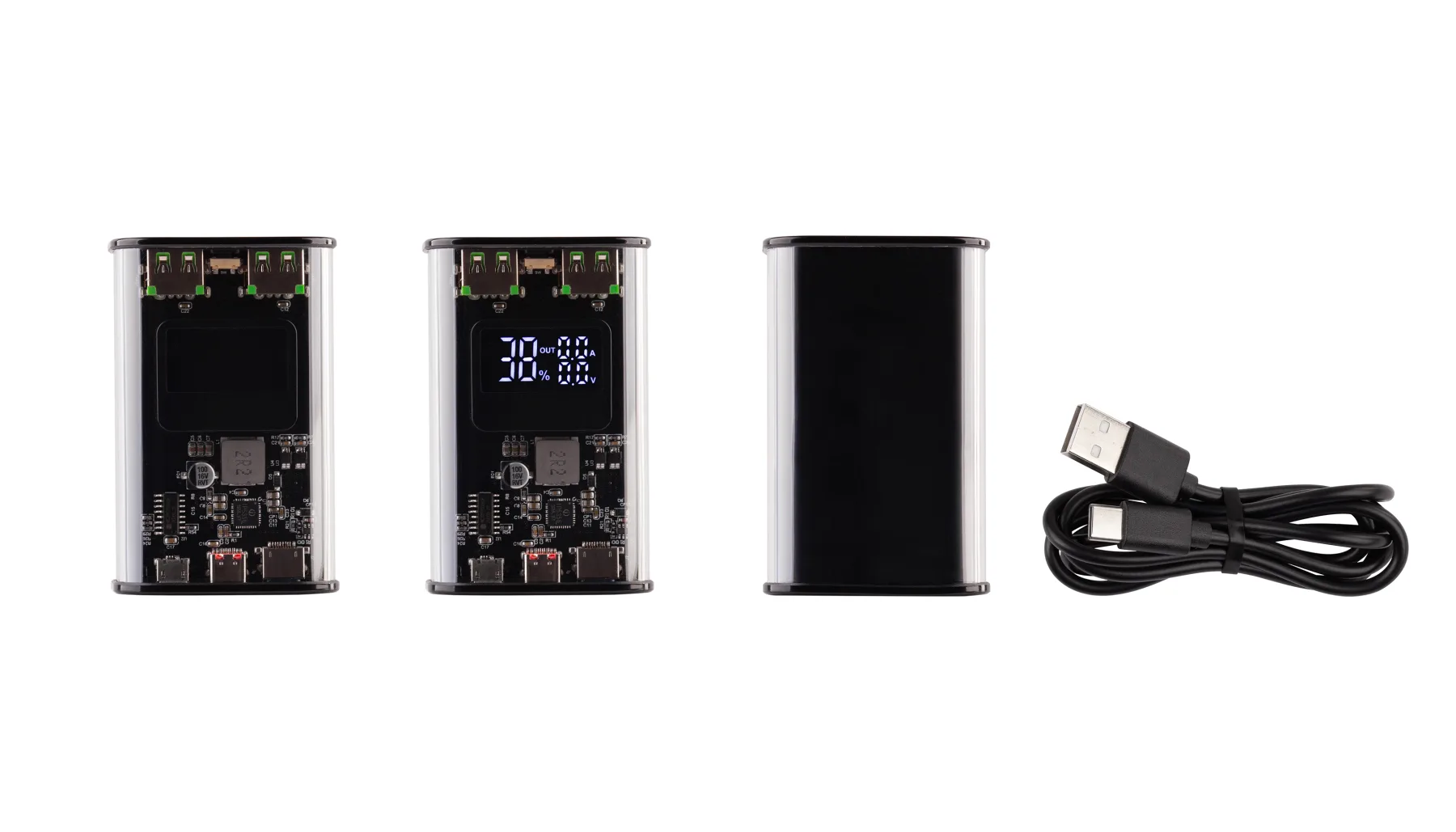 Зарядное (22.5W) устройство "Inside" 9000 mAh с прозрачным корпусом и цифровым индикатором заряда/напряжения/силы тока, черный