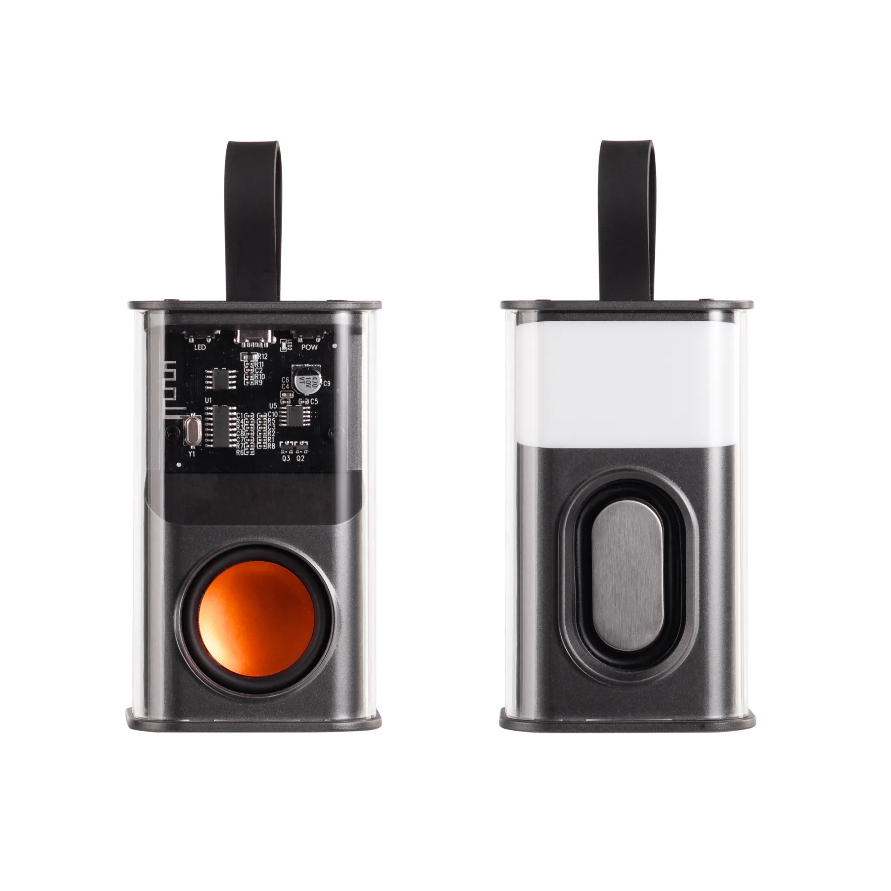 Bluetooth колонка "Hi-Fi" 5Вт с разноцветной подсветкой и прозрачным корпусом, черный с оранжевым