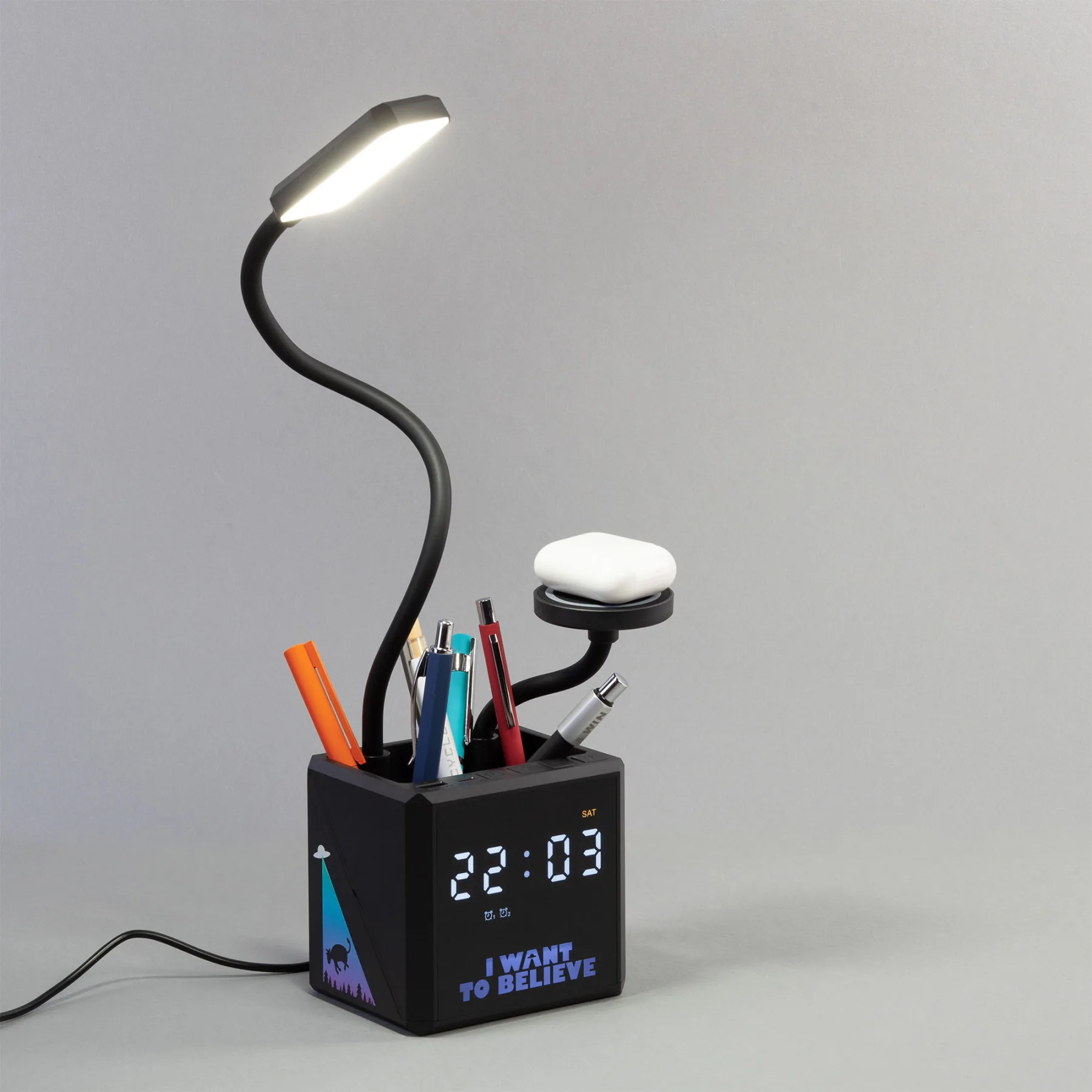 Лампа "Smart Flex" с беспроводным 3в1 (15W) ЗУ с MagSafe, часами, карандашницей и подсветкой логотипа, черный
