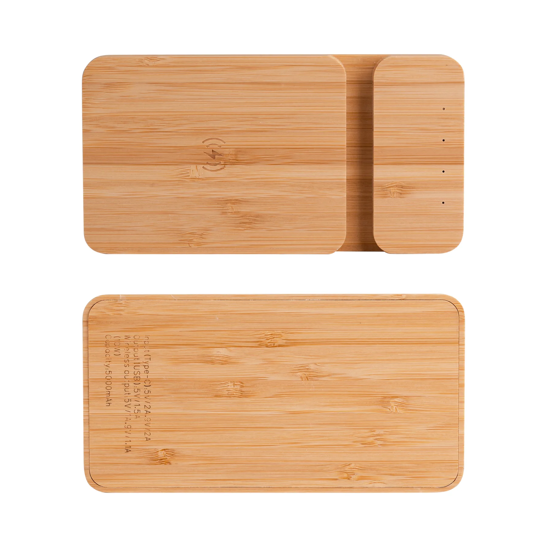 Беспроводное (10W) зарядное устройство "Bamboo Power" 5000 mAh с подставкой под смартфон, бамбук, бежевый