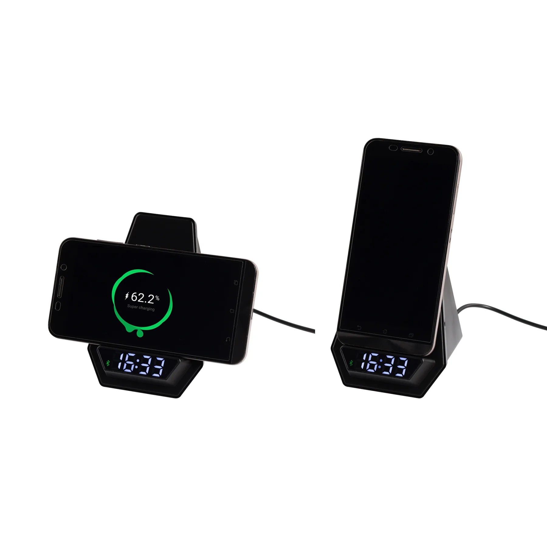 Настольная Bluetooth колонка (3Вт) "Smart Pyramid" с часами и беспроводным (15W) зарядным устройством, с подсветкой логотипа, черный