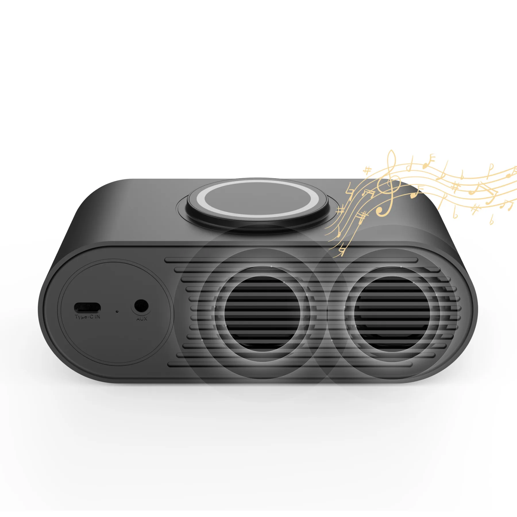 Настольные часы "Smart Hub" с bluetooth колонкой 5Вт, беспроводной (15W) зарядкой и подсветкой логотипа, черный