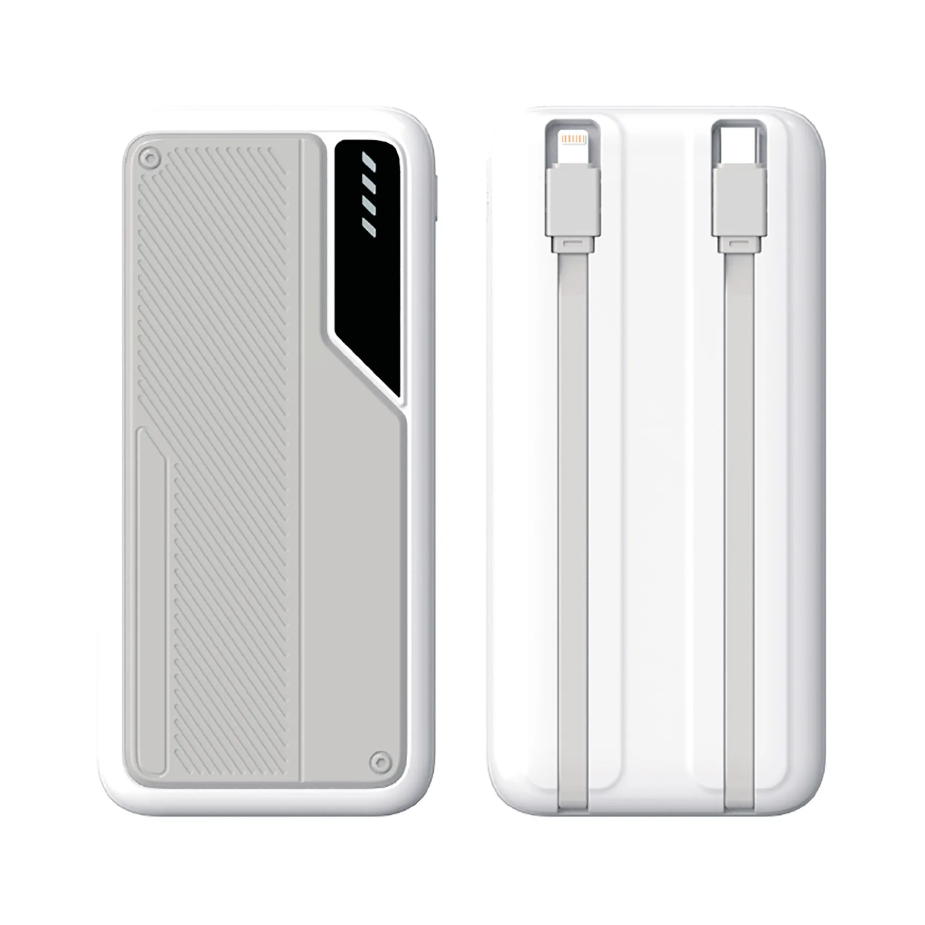Зарядное устройство "Connect" 10000 mAh со встроенными Type-C/Lightning кабелями, белый с серым
