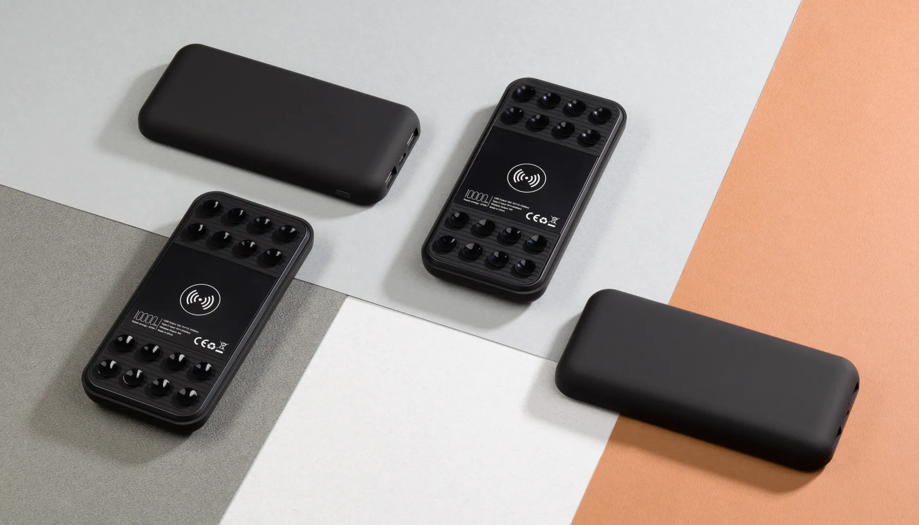 Беспроводное зарядное устройство "Sticky SOFTTOUCH", 10000 mAh с подсветкой логотипа и присосками, черный