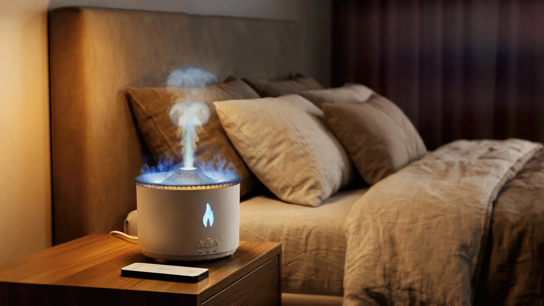 Увлажнитель воздуха "Smart Volcano"с пультом ДУ,  функцией ароматерапии и интерьерной подсветкой, белый с черным