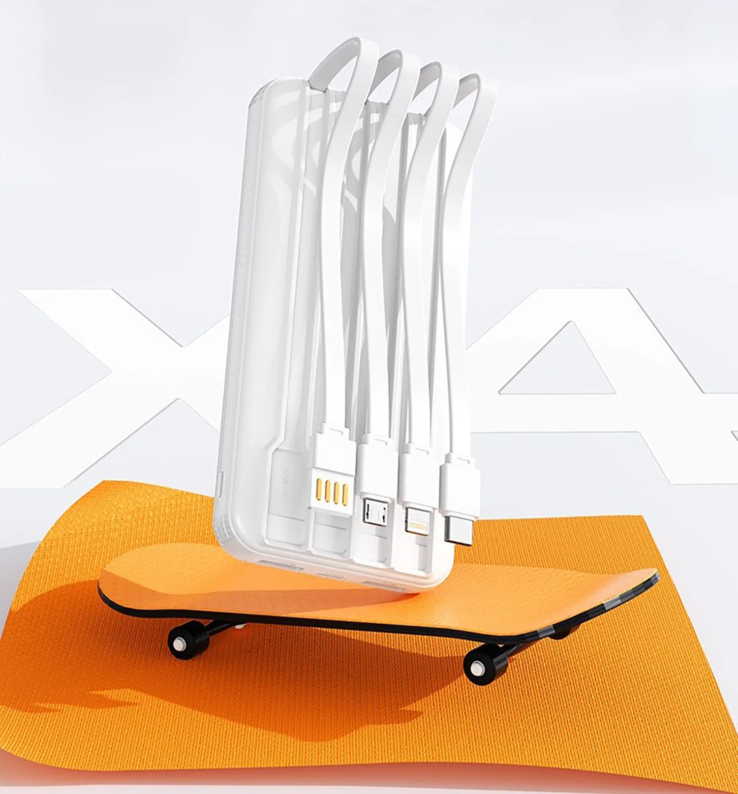 Зарядное устройство "Phantom" 10000 mAh с 4мя встроенными кабелями и цифровым индикатором заряда, белый