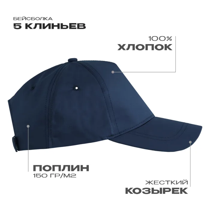 Бейсболка STAN 5 клиньев хлопок, 150, 13, Тёмно-синий