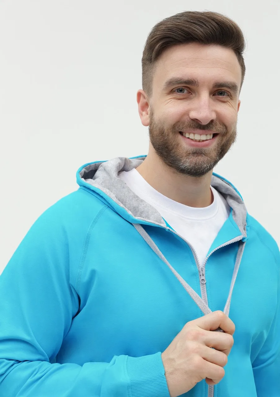 Толстовка мужская STAN с капюшоном на молнии футер без начёса 260, 61, Бирюзовый